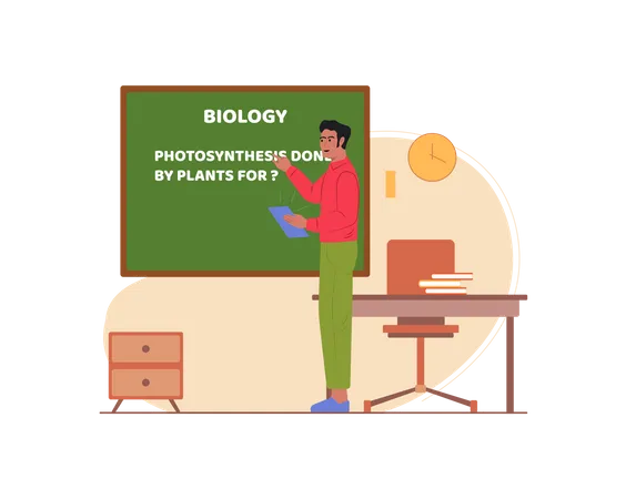 Man teaching biology in classroom Illustration