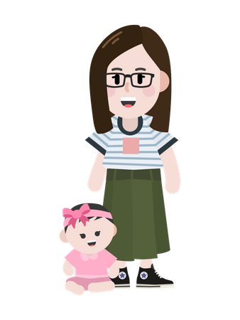 Mom with daughter Illustration