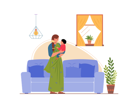 Mother playing with her son in the home Illustration
