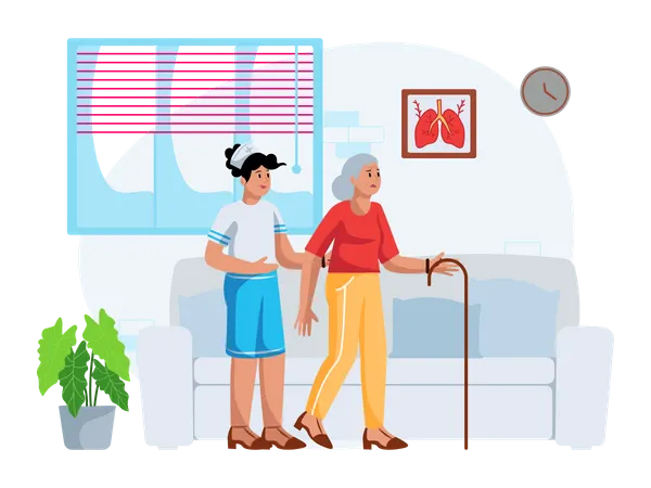 Nurse Helping patient for walking to wal Illustration
