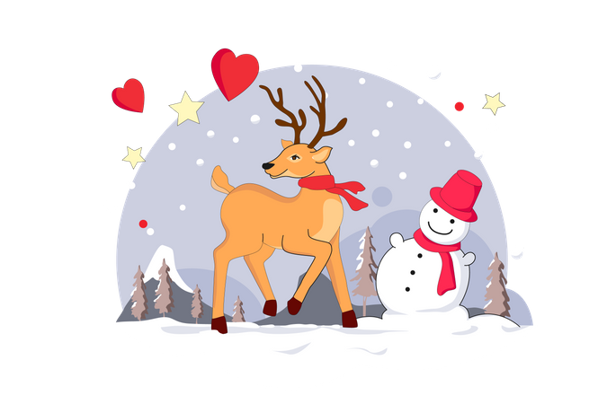 Reindeer and snowman Illustration
