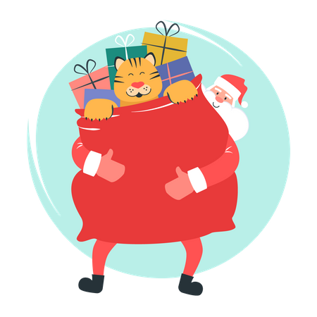 Santa Claus holding gift bag Illustration