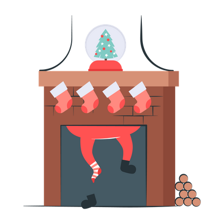 Santa Claus putting gifts in stockings Illustration