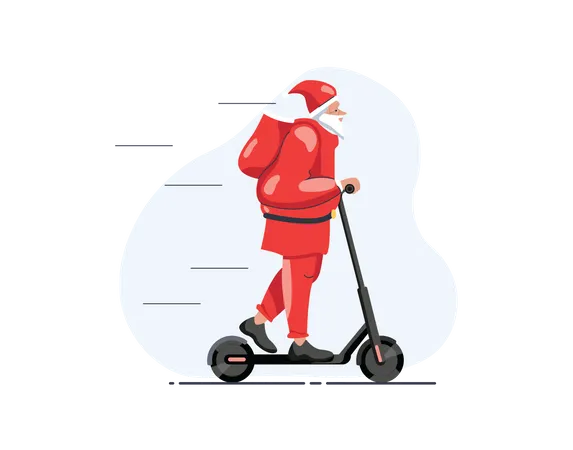 Santa riding scooter Illustration
