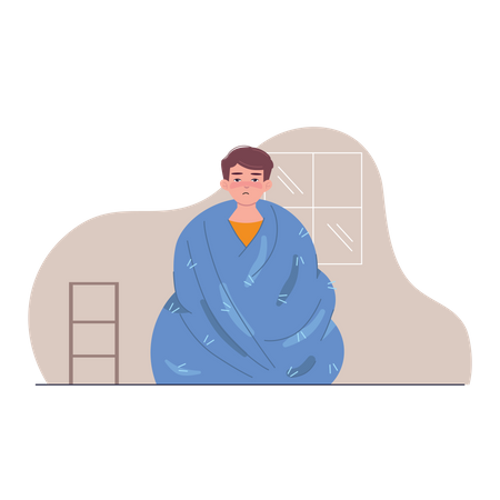 Sick man in blanket Illustration