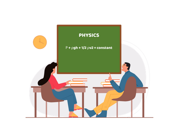 Students studying physics in classroom Illustration
