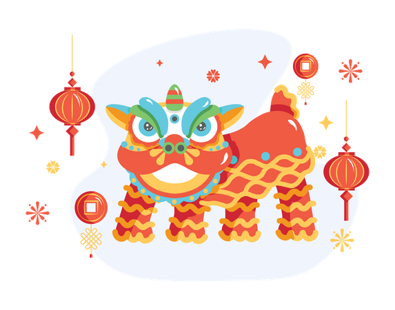 Traditional Chinese lion in dance festival Illustration