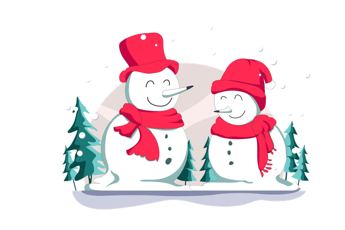 Two snowman standing together Illustration