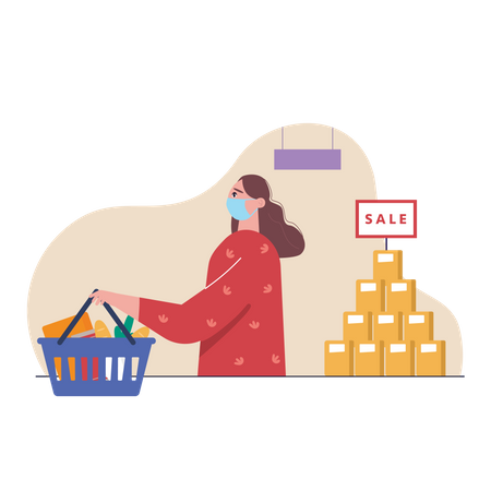 Woman doing shopping during covid19 Illustration