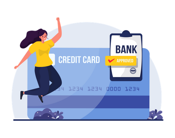 Woman got approval for Credit card application Illustration