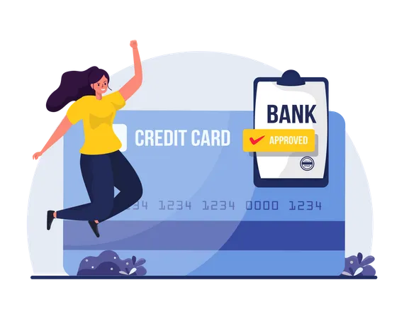 Woman got approval for Credit card application Illustration