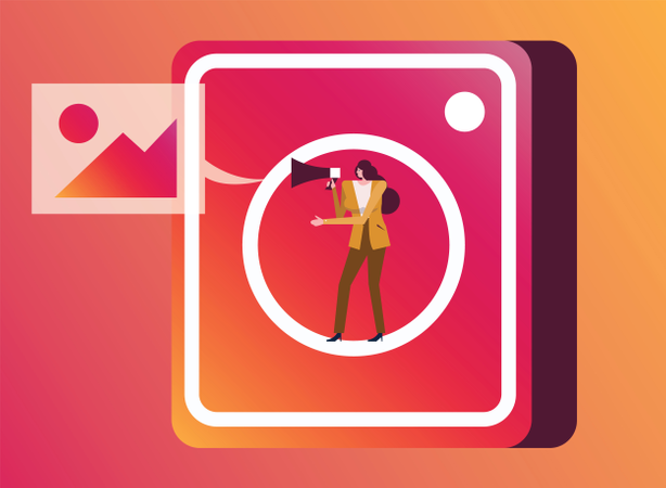 Woman Holding Megaphone On Photo Application Icon Illustration