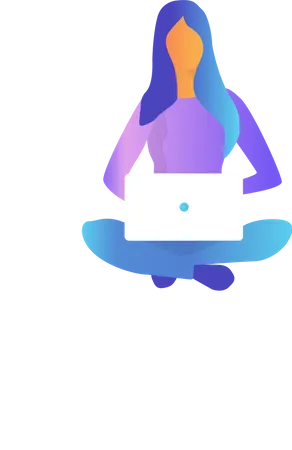 Woman sitting and working on laptop Illustration