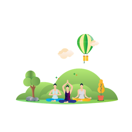Yoga class at outdoor park Illustration