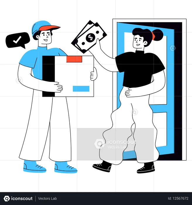 여성이 착불로 상품을 수령합니다  일러스트레이션