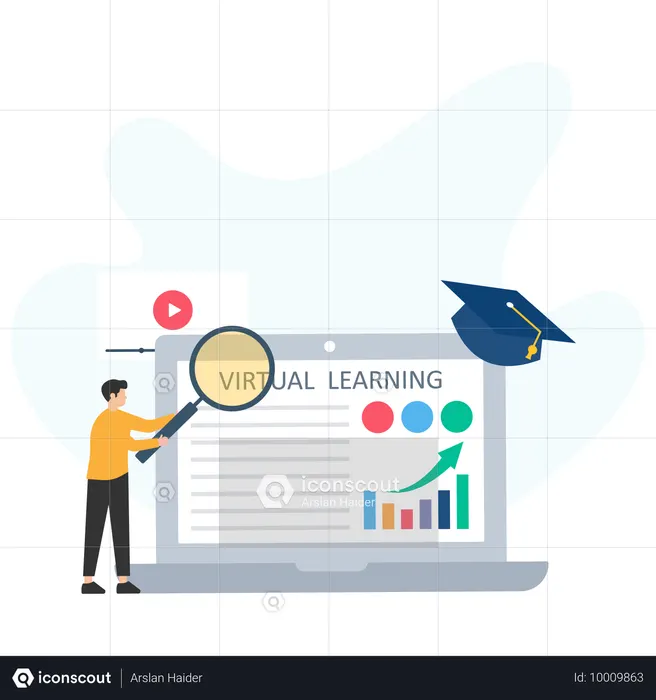 オンライン学習で自宅からでも生徒の学力向上  イラスト