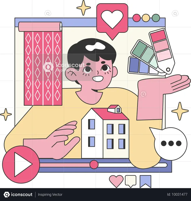 家とインテリアデザインを作る少年  イラスト