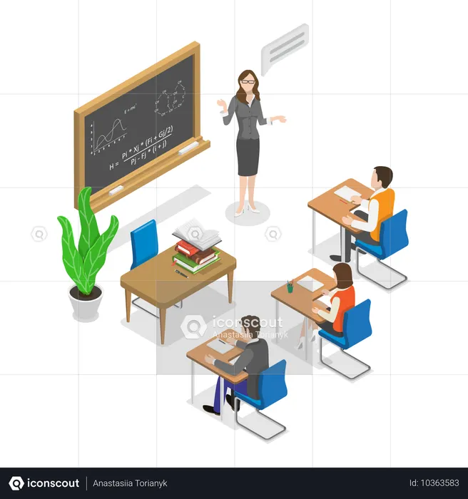 ハイブリッド学習を行っている学生  イラスト