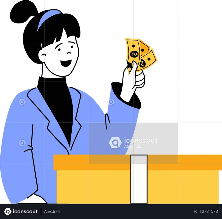 여성은 배달비를 현금으로 지불한다  일러스트레이션