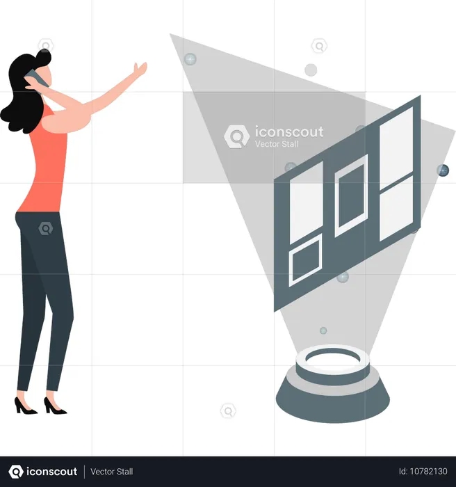 メタバースシティに建物を建設する少女  イラスト
