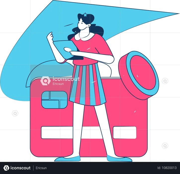 소녀는 신용 카드 청구서를 찾습니다.  일러스트레이션