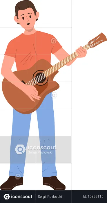 ギターを弾く若い男性  イラスト