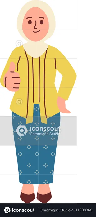 케바야 의상을 입은 여성이 엄지손가락을 치켜드는 모습  일러스트레이션