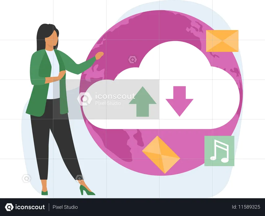 クラウド ネットワーキングに携わる女性  イラスト