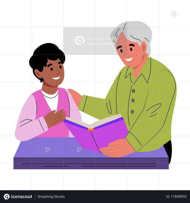 物語を語る祖父  イラスト
