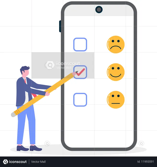 オンラインで評価を与えるビジネスマン  イラスト