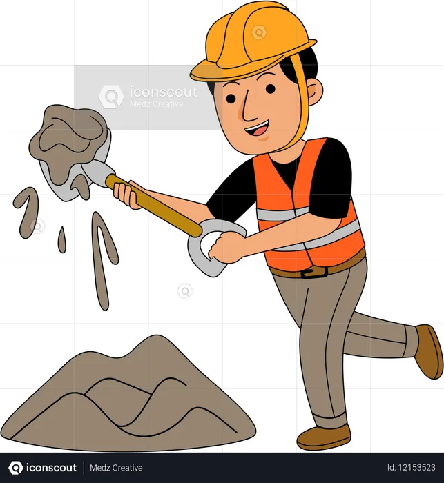 壁を建設する男性  イラスト