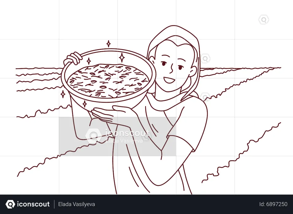種かごを持つインド人農夫  イラスト