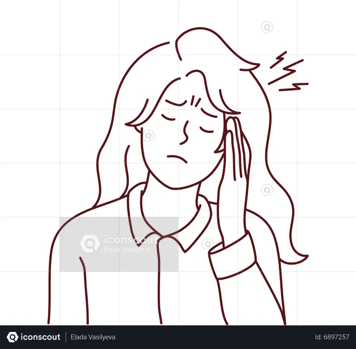 頭痛のある女の子  イラスト