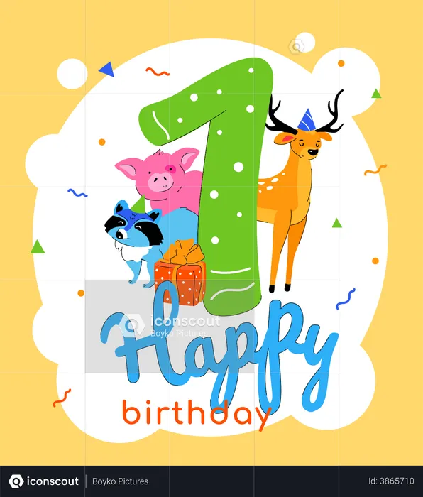 1st birthday greeting card  Illustration