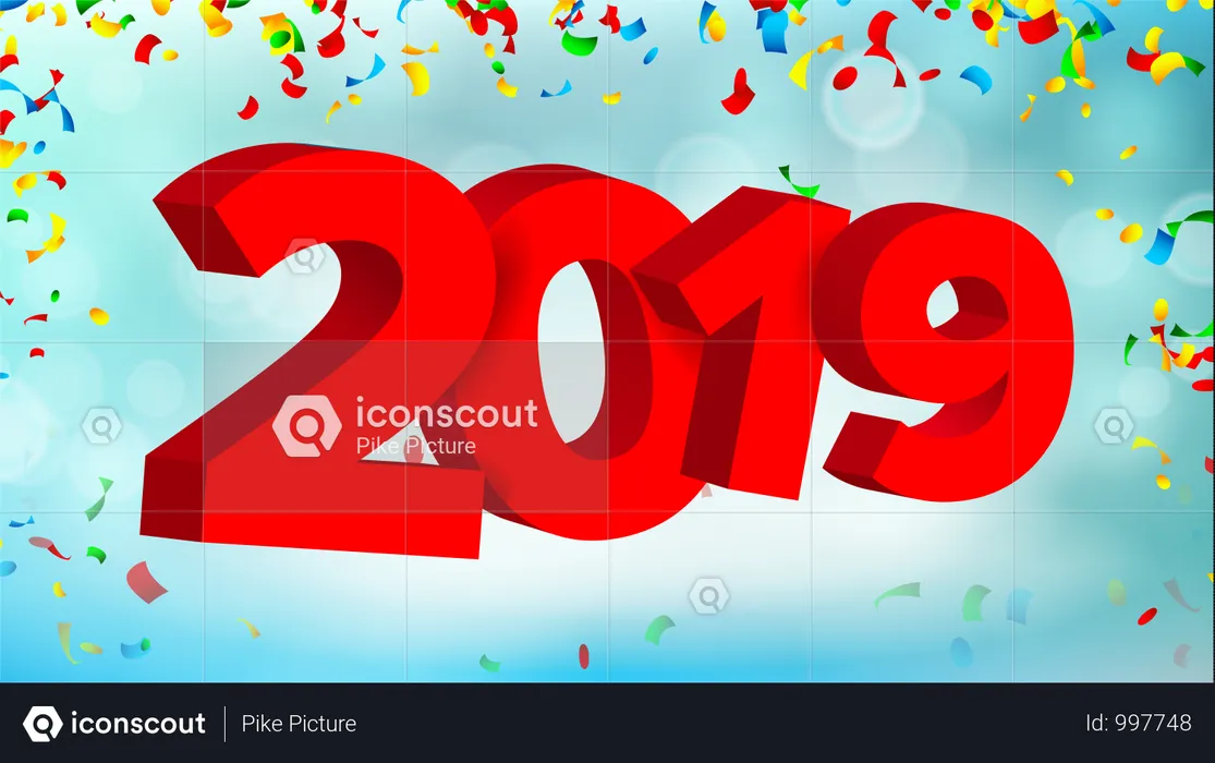 2019 3D Sign Vector. Numbers 2019 Sign. Modern Christmas Brochure. Seasonal Flyer. Holiday Happy New Year Celebration Banner, Card. Illustration  Illustration