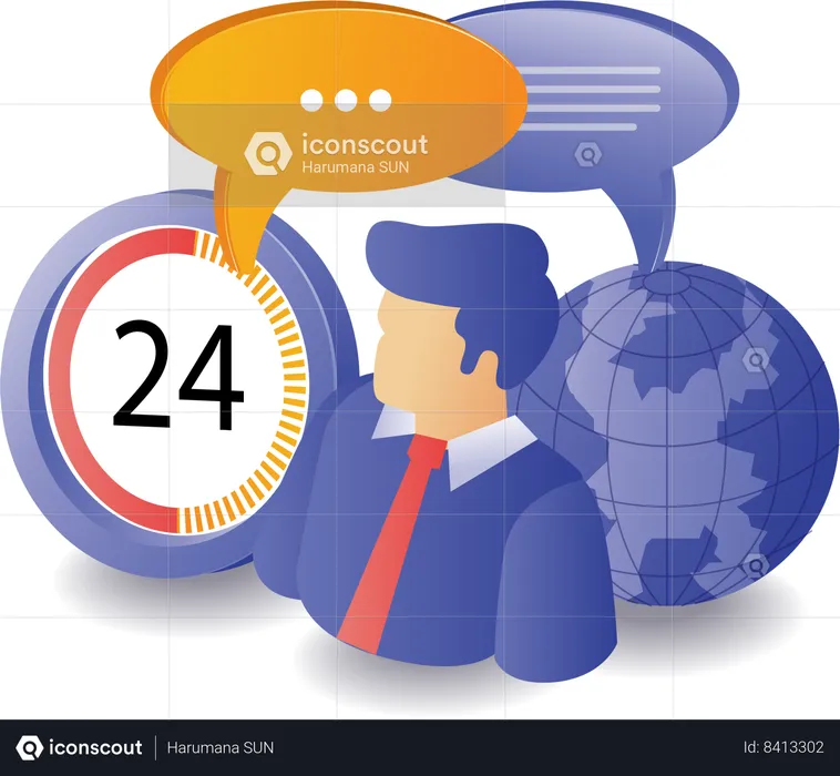 24 Hour Customer Service  Illustration