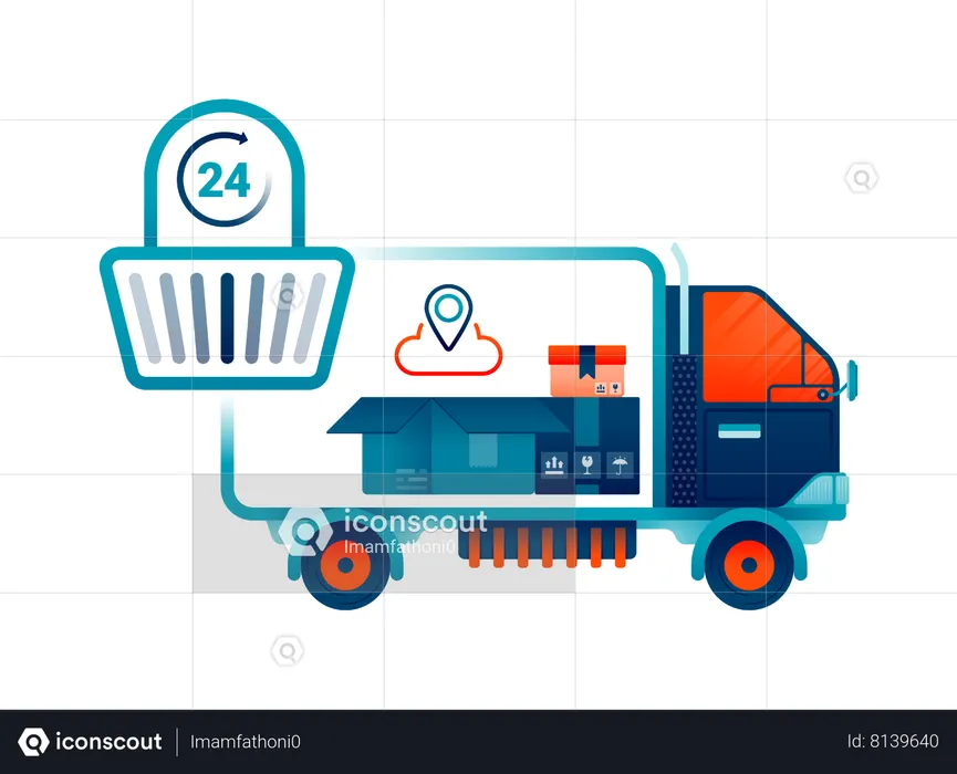 24 hour running delivery truck  Illustration
