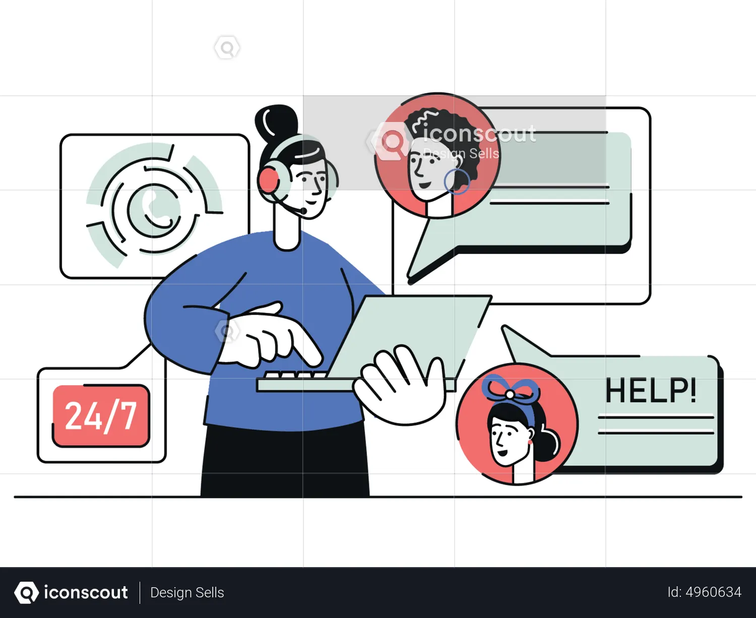 Best 24 hours Customer Service Illustration download in PNG & Vector format