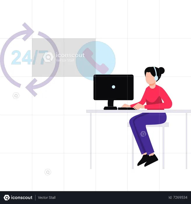 24 hours Customer service  Illustration