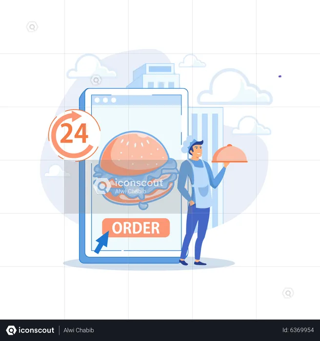 24 hours food service  Illustration