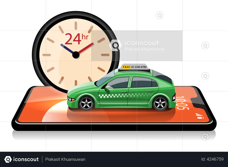 24 Hours taxi service  Illustration