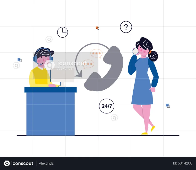 24 Stunden am Tag, 7 Tage die Woche Callcenter-Service  Illustration