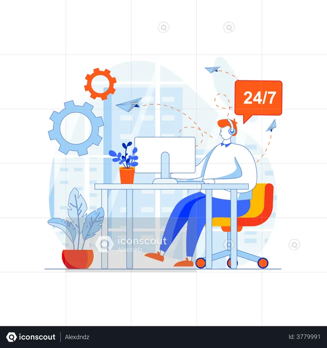 24hour Customer support service  Illustration