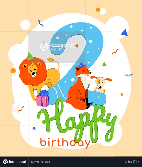 2nd birthday greeting card  Illustration
