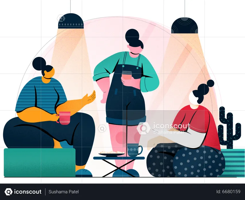 3 women having tea and gossip  Illustration
