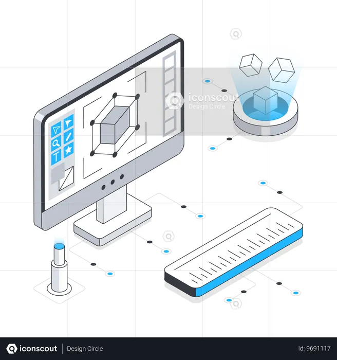 3d Modeling on computer  Illustration