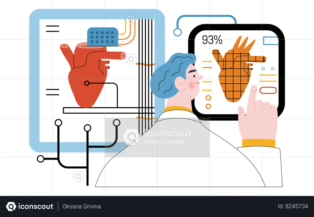 3D printer creating a artificial human heart organ  Illustration