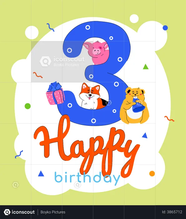 3rd birthday greeting card  Illustration