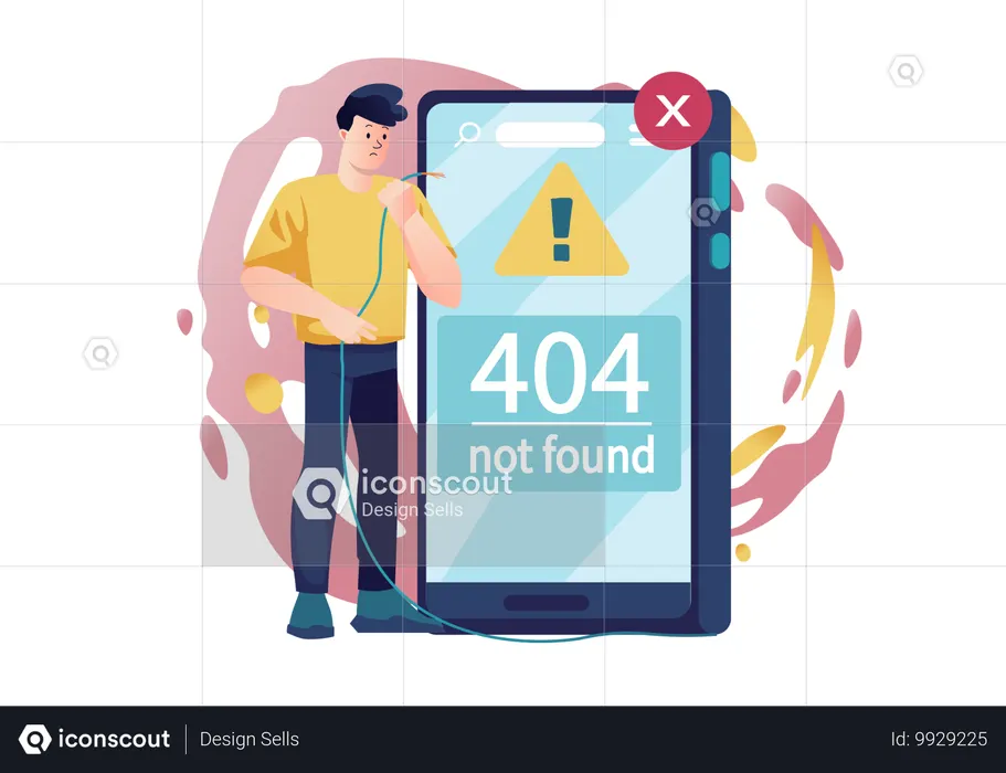 404 見つからないエラーを受け取った男性  イラスト