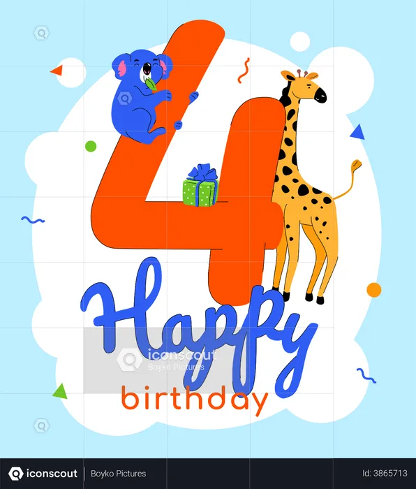 4th birthday greeting card  Illustration